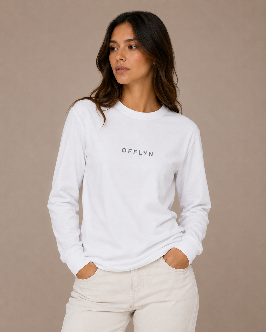 OFFLYN long sleeve tee white lifestyle female