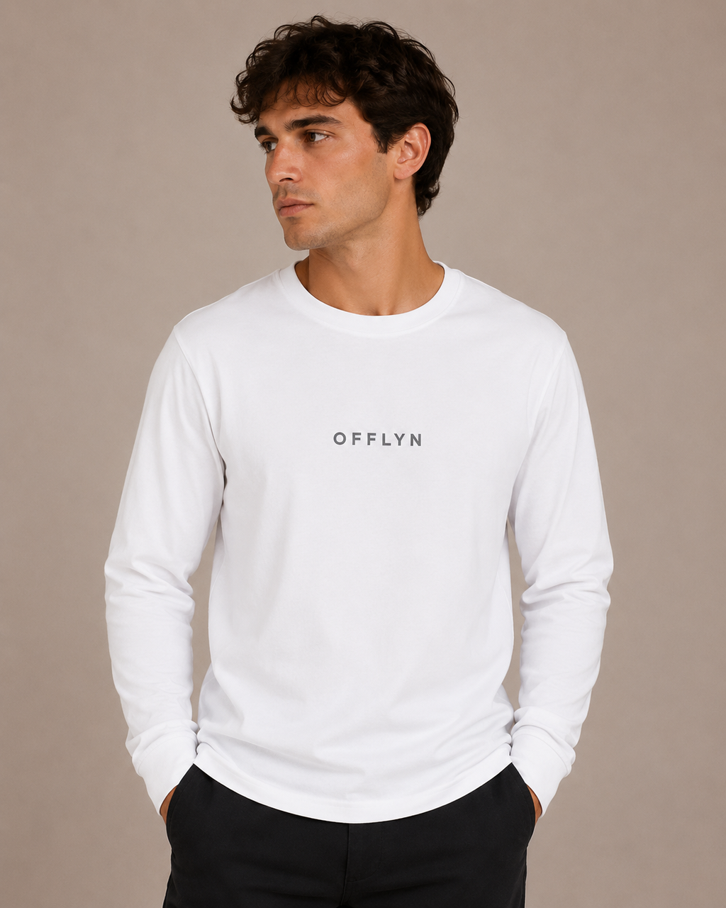OFFLYN long sleeve tee white lifestyle male