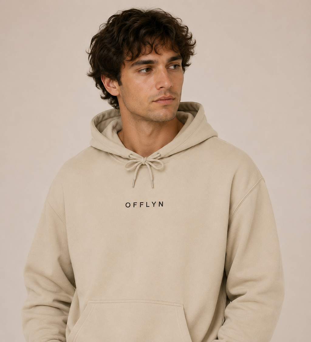 OFFLYN essentials hoodie sand lifestyle male