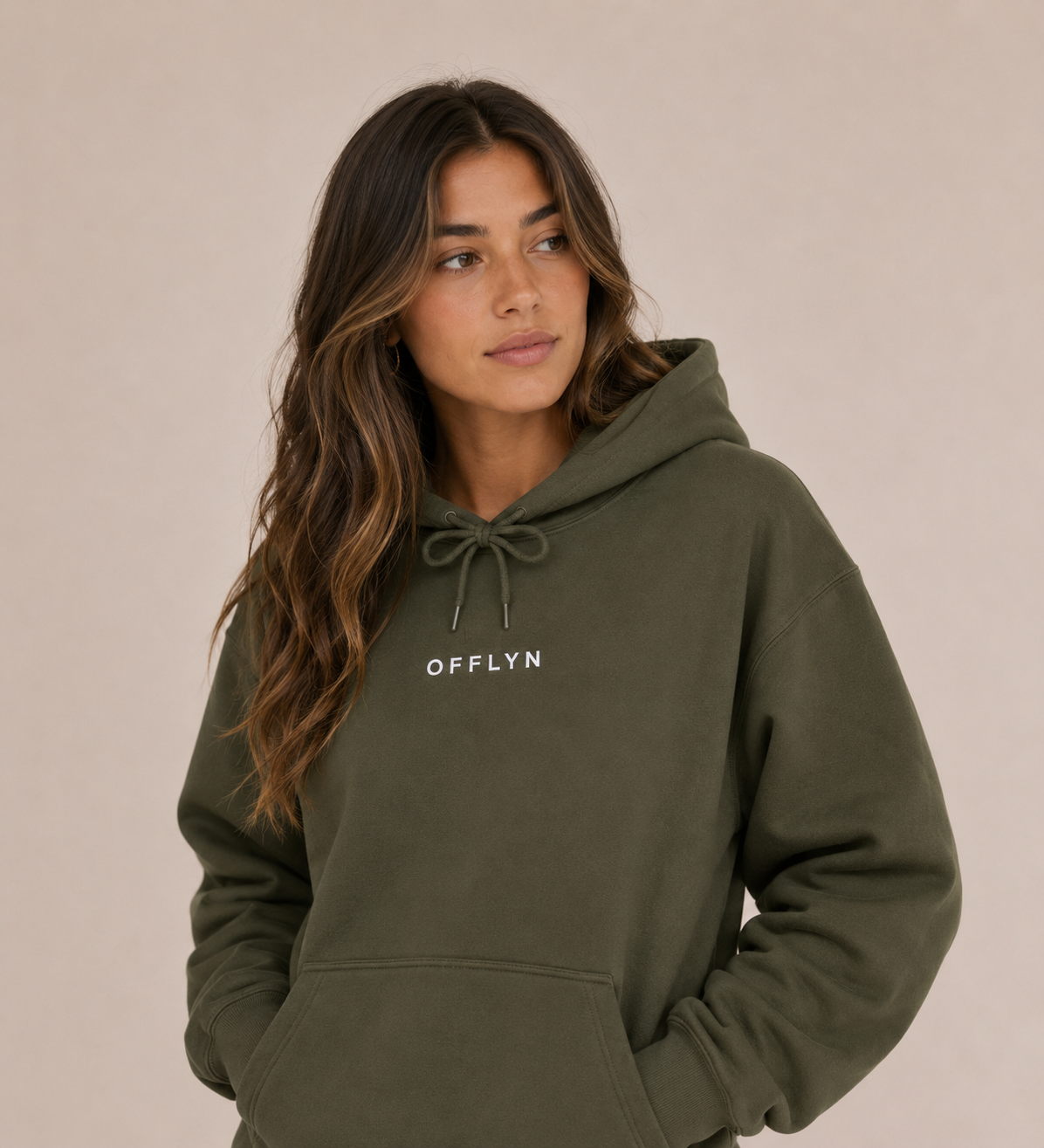 OFfLYN essentials hoodie green lifestyle female