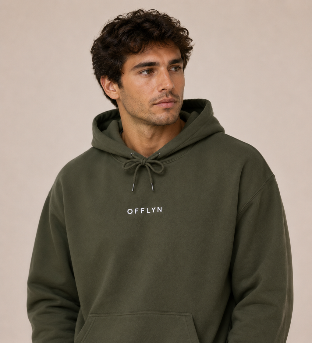 OFFLYN essentials hoodie green lifestyle male