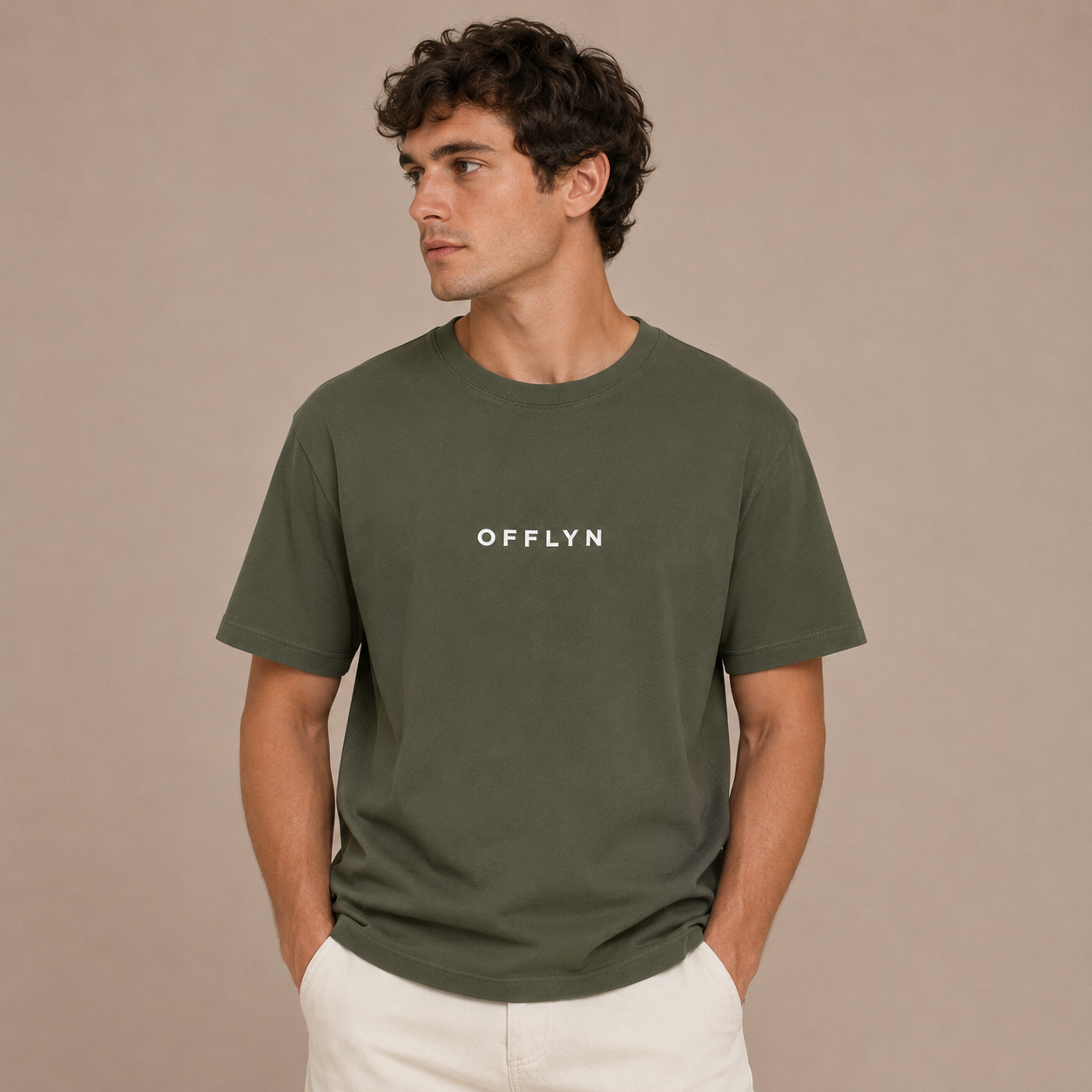 OFFLYN organic core tee khaki green lifestyle make